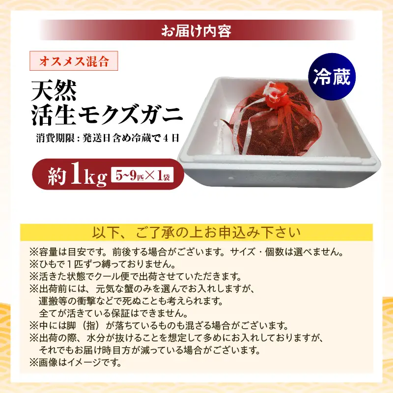 天然 活生モクズガニ 約1kg 冷蔵 74-32