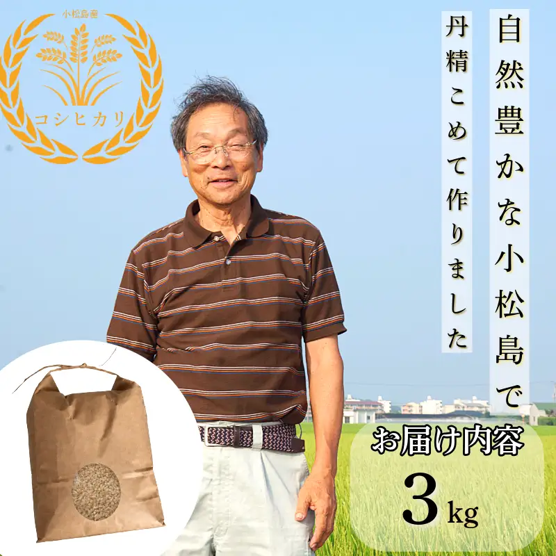 【令和8年産】新米 玄米 コシヒカリ3kg 米 こめ お米 産地直送 小松島市