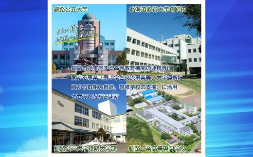高等教育機関応援 （ 支援先の学校を選択しない ） 5,000円 【 返礼品なし 】  教育支援 高等教育 北海道 釧路市
