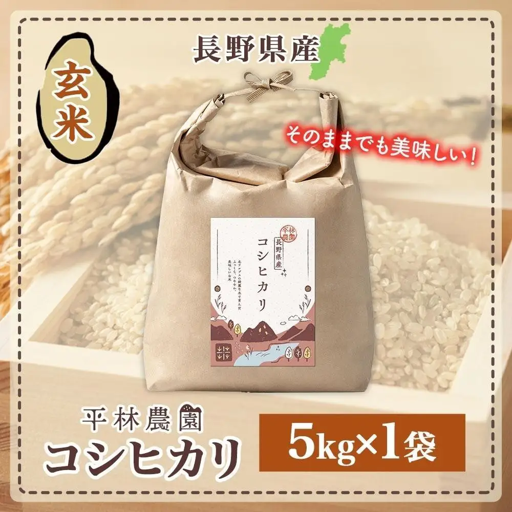 【2026年10月発送】令和8年産 コシヒカリ 玄米 5kg×1袋 長野県産 米 お米 ごはん ライス 低GI 甘み 農家直送 産直 信州 人気 ギフト お取り寄せ 平林農園 送料無料 長野県 大町市