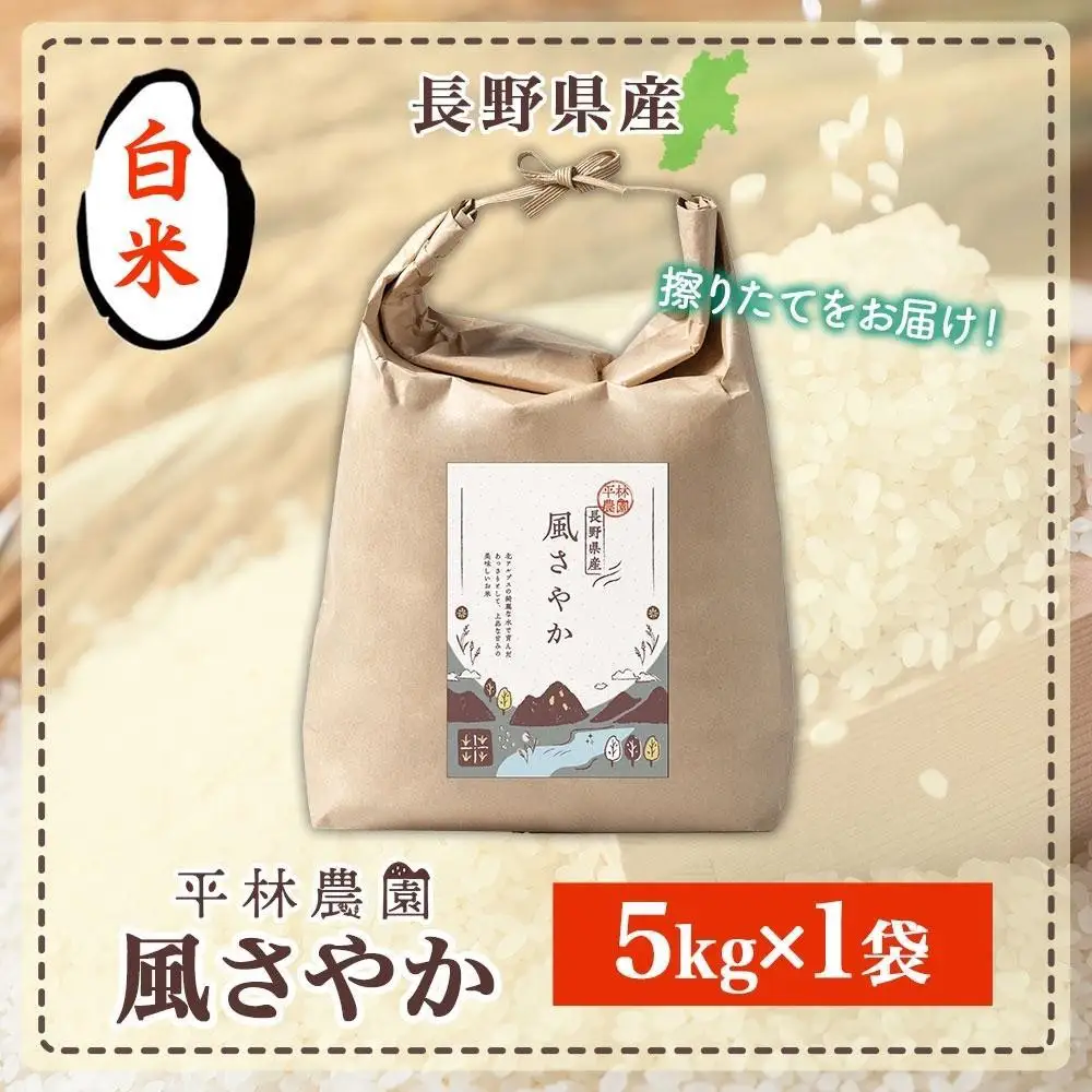 【2026年10月発送】令和8年産 風さやか 白米 5kg×1袋 長野県産 米 精米 お米 ごはん ライス 甘み 農家直送 産直 信州 人気 ギフト お取り寄せ 平林農園 送料無料 長野県 大町市