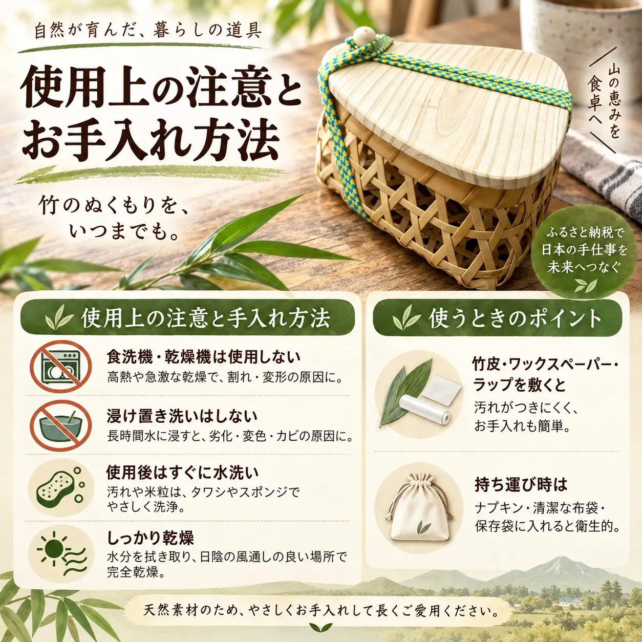 山口県産竹工芸 竹製 おにぎりケース