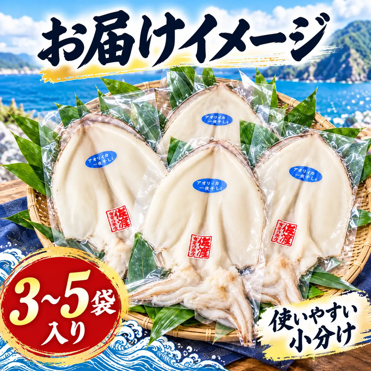 【佐渡産 アオリイカ】佐渡産 天日干し アオリイカ一夜干しA(3～5袋) 天日干し 冷凍