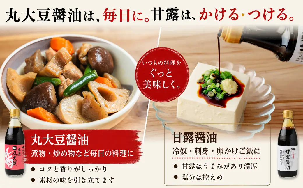 【3ヶ月定期便】醤油 木桶天然醸造醤油 甘露醤油 丸大豆醤油 360ml×各1本
