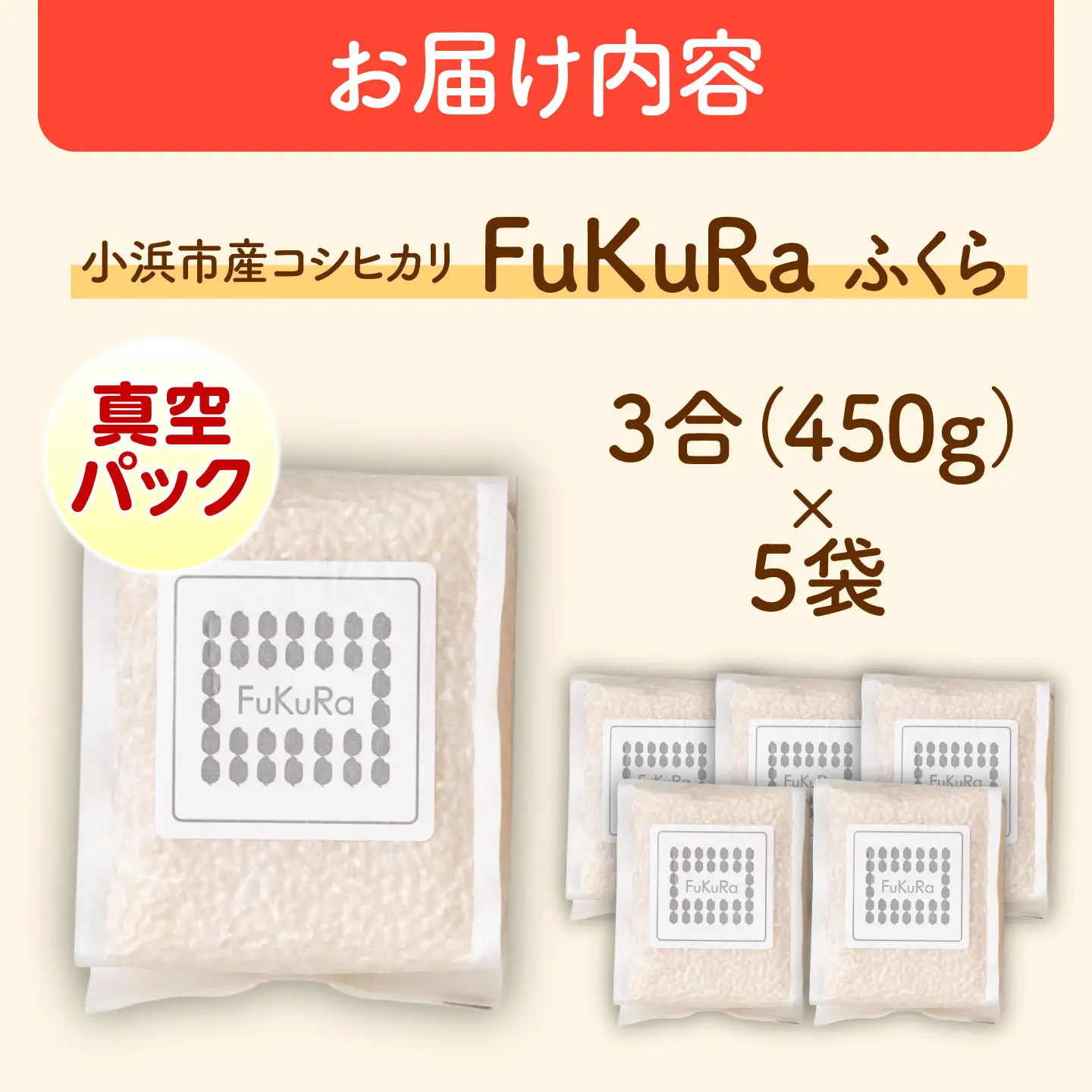 農家直送 福井県産こしひかり FuKuRa(ふくら) 真空パック3合×5袋【便利な小分け】精米[BFAV027]