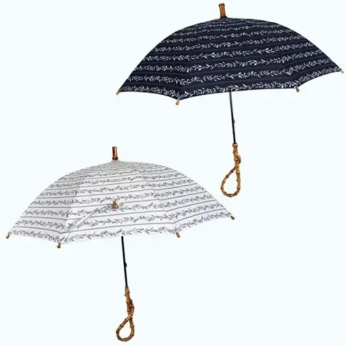 レディース晴雨兼用傘 長傘 綿プリント ボーダー花柄 手開き 日本製 531504 (ホワイト・1点) 紫外線防止 UVカット 日傘 兼用傘 まちづくり観光振興機構 モダン 高級感 奈良県 【tm-BF034】【一般社団法人田原本まちづくり観光振興機構】