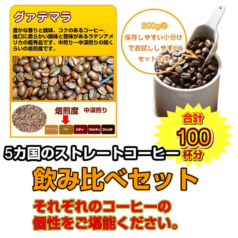 ストレートコーヒー飲み比べ5種セット【中挽き】