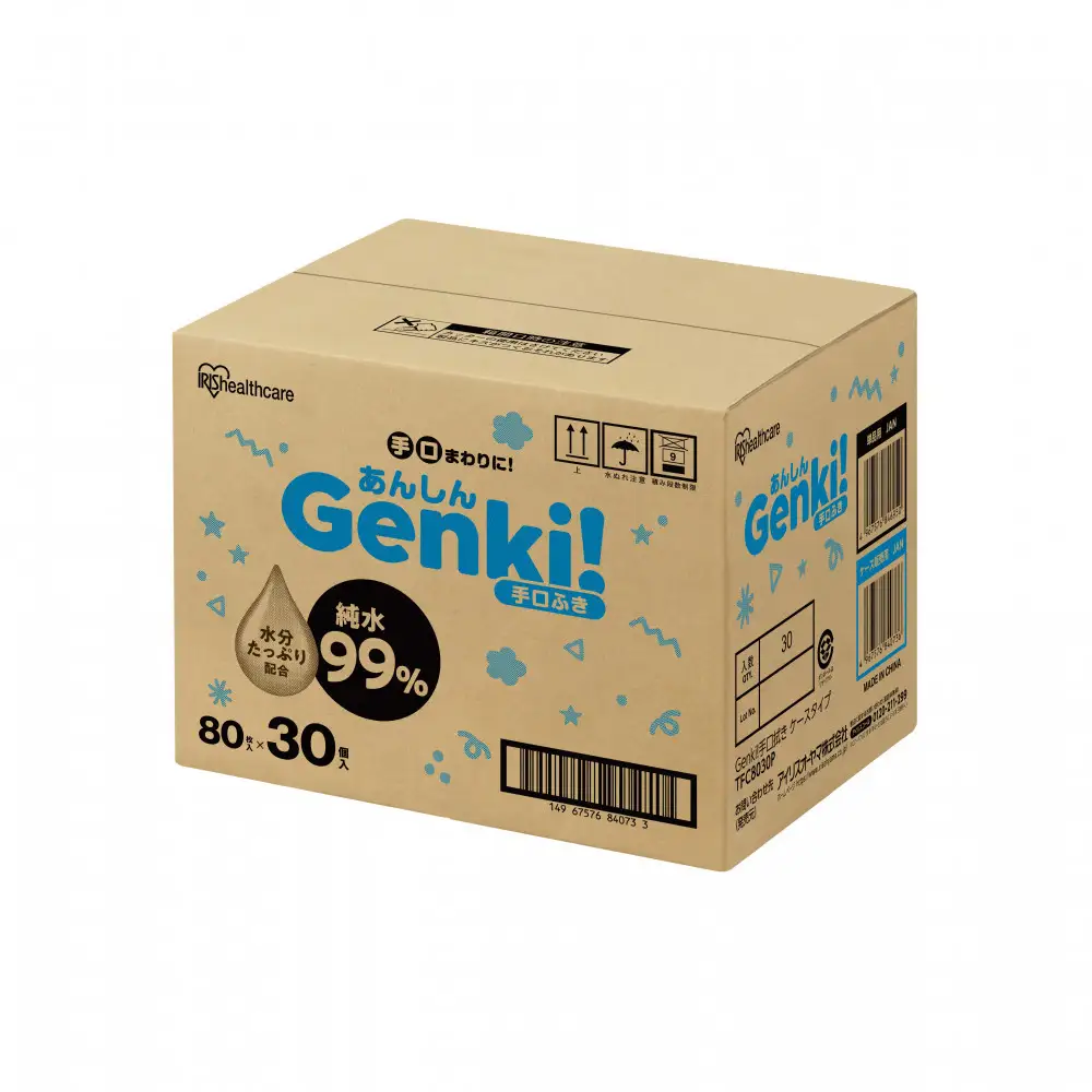 手口ふき 2400枚（80枚入×30個） あんしんGenki！ ケースタイプ TFC8030P