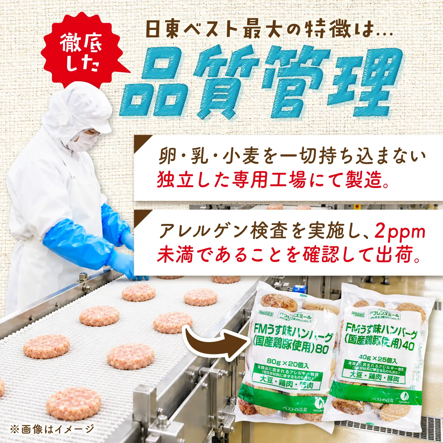 卵・乳・小麦不使用！うす味ハンバーグ 40g×100個（1袋25個入×4袋）[AFCQ001]