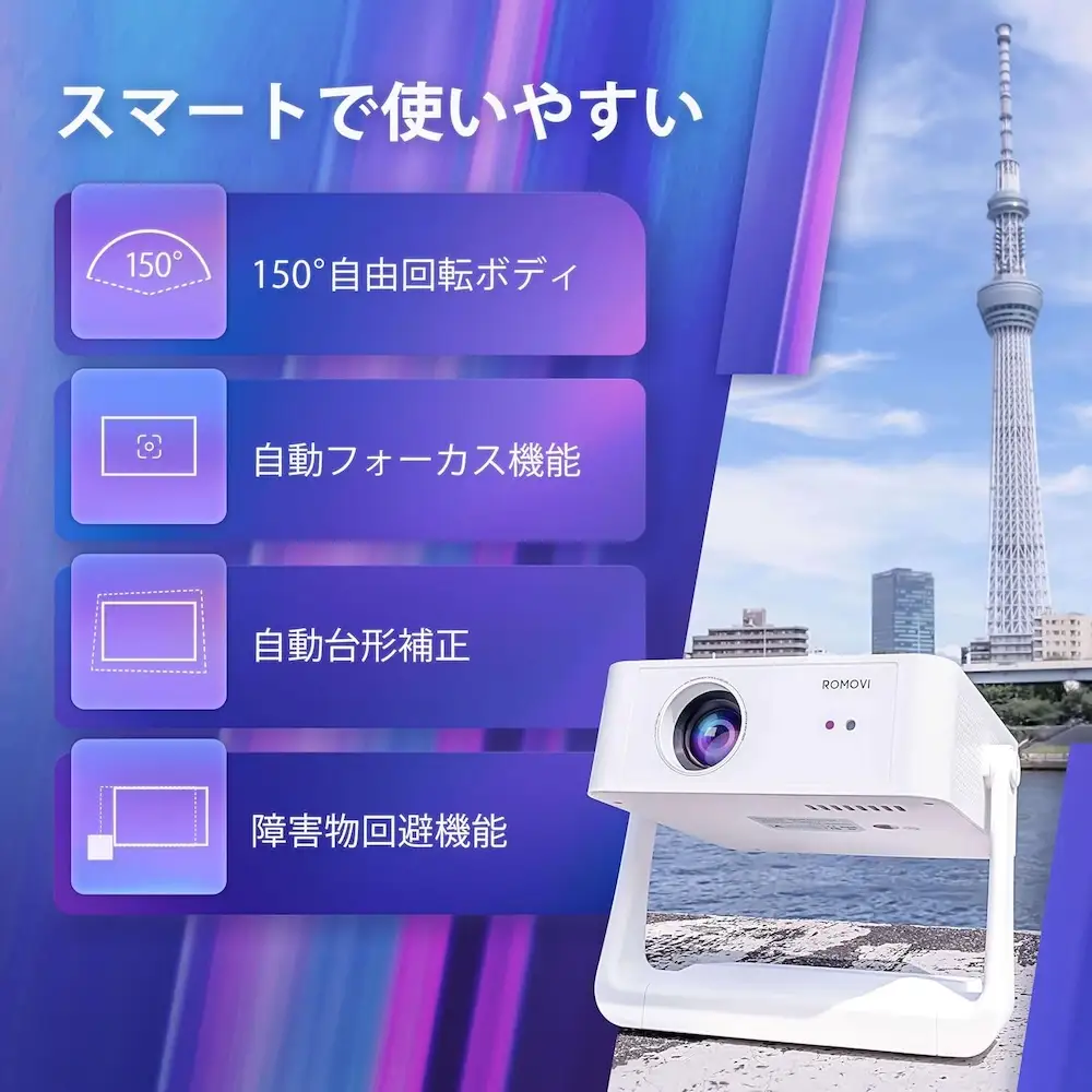 ROMOVI L3 ホームプロジェクター(ブラック) [1645]
