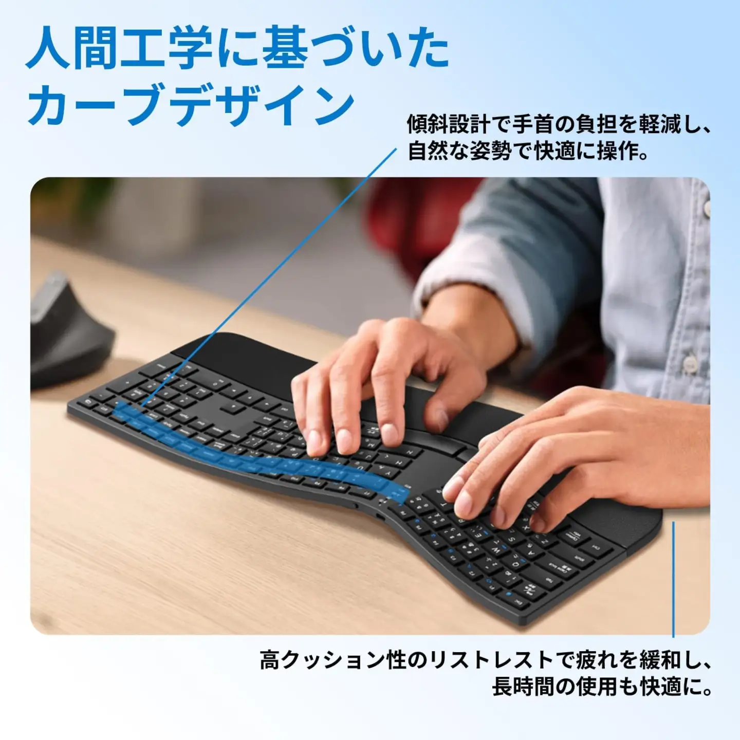 EWIN エルゴノミクスワイヤレスキーボード(ブラック) [1689]