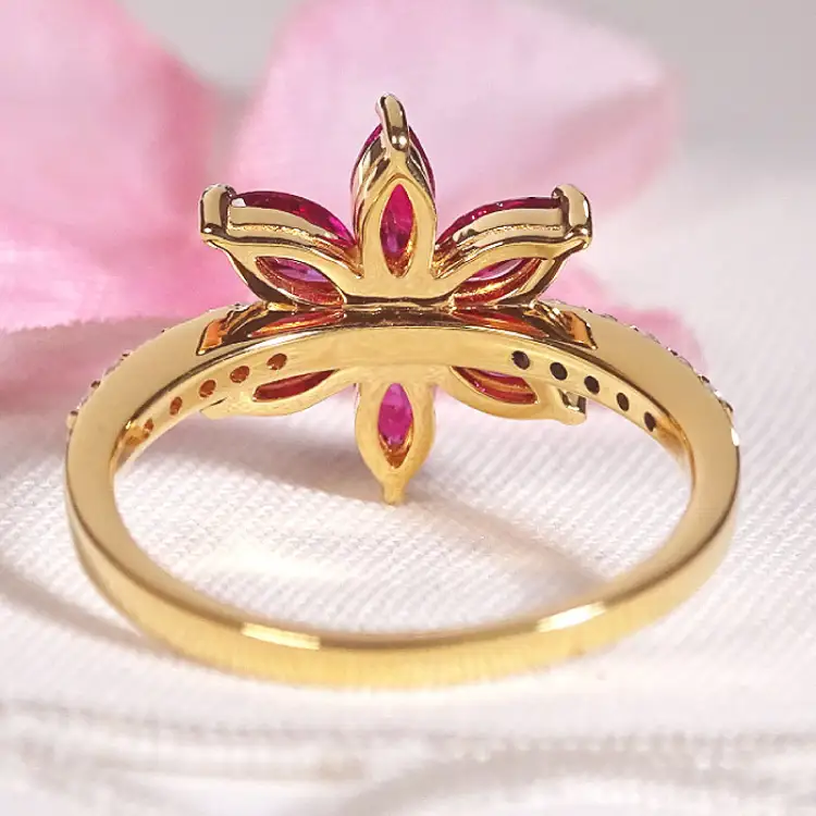 指輪 K18YG イエローゴールド ルビー マーキス フラワー ダイヤモンド 0.17ct レディース 5～16号 花 カラーストーン 誕生石 ジュエリー 【 f301-ru-k18yg 】