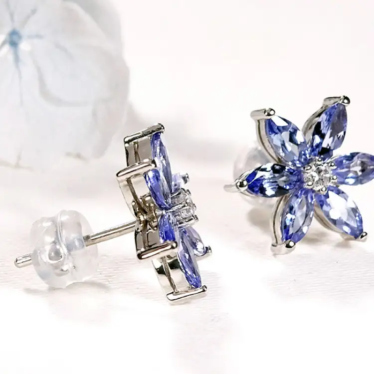 ピアス プラチナ PT900 タンザナイト マーキス 花 ダイヤモンド 0.06ct【 f306-ta-pt 】