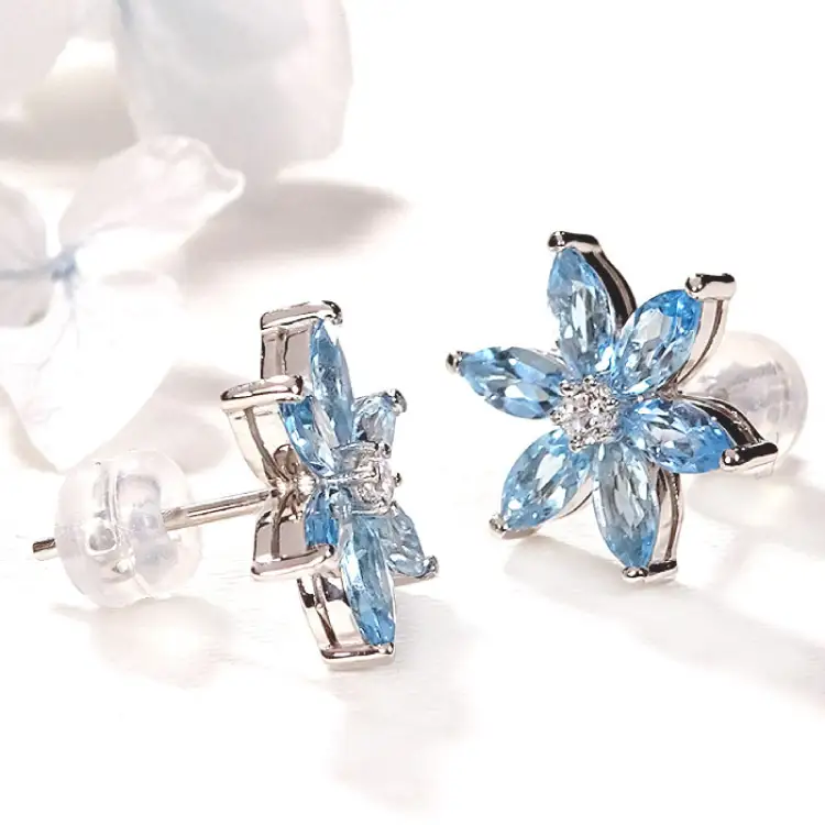 ピアス プラチナ PT900 ブルートパーズ マーキス 花 ダイヤモンド 0.06ct 【 f306-bt-pt 】
