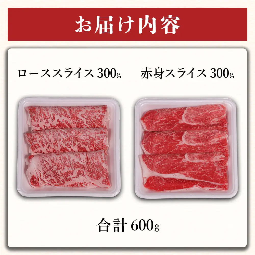 A4・A5 くまもと黒毛和牛 ロース スライス・赤身 スライス 各300g (計600g)