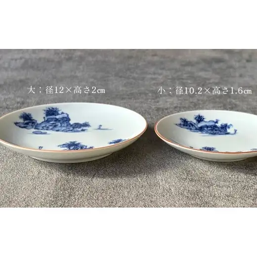 有田焼 山水絵小皿大・小 2枚1組【起山窯】食器 器 うつわ 小皿 手描き 染付 山水絵 2枚 セット ギフト プレゼント co022