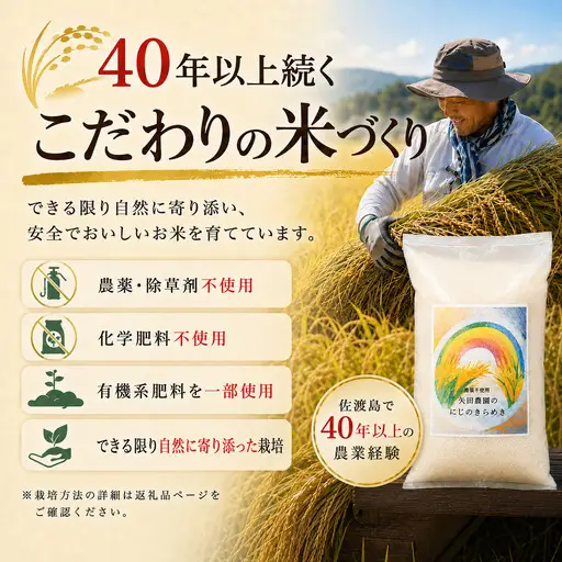【令和8年】佐渡産にじのきらめき 精米10kg 栽培期間中 農薬・化学肥料不使用 矢田農園