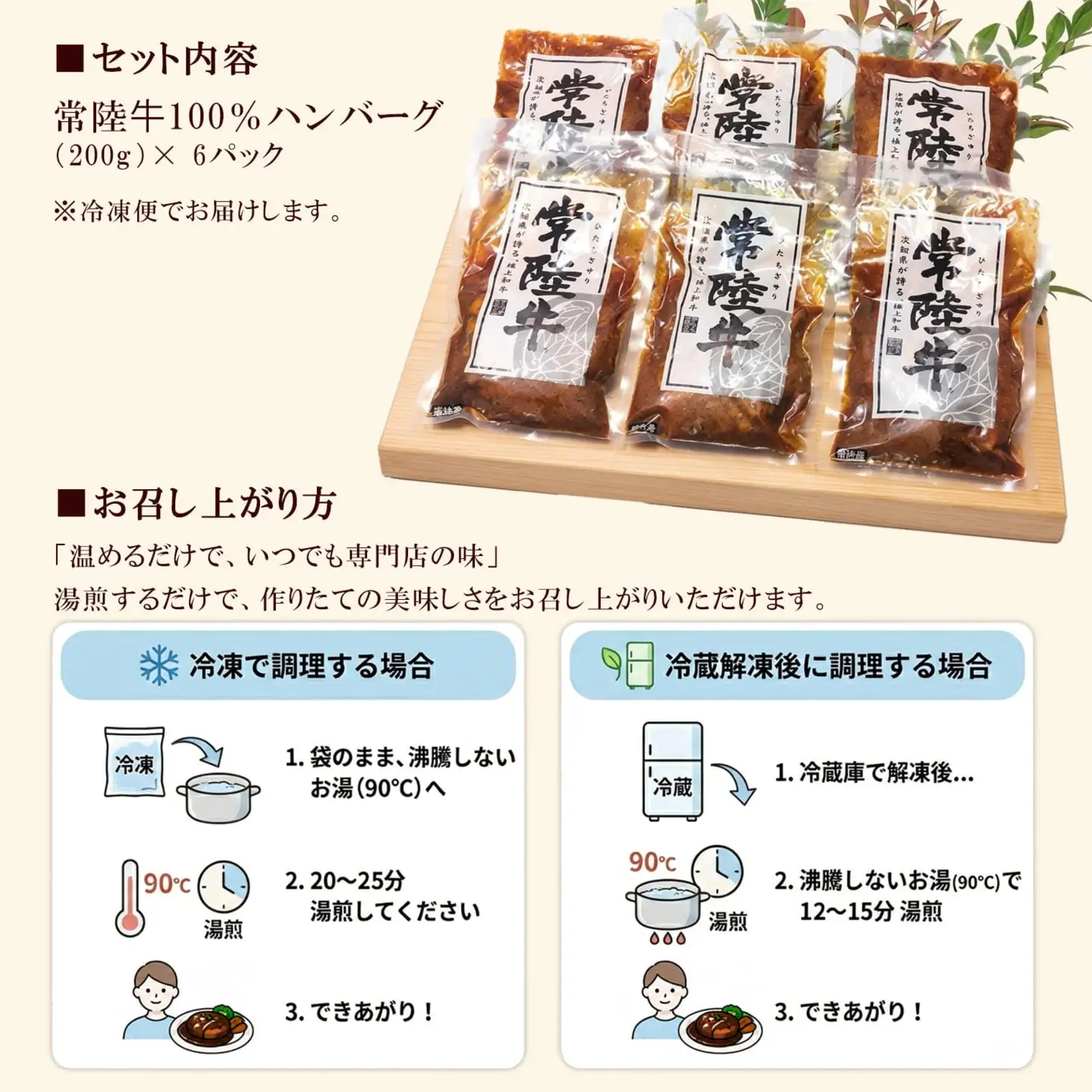 K1469 常陸牛100％煮込み手ごねハンバーグ200ｇ×6パック