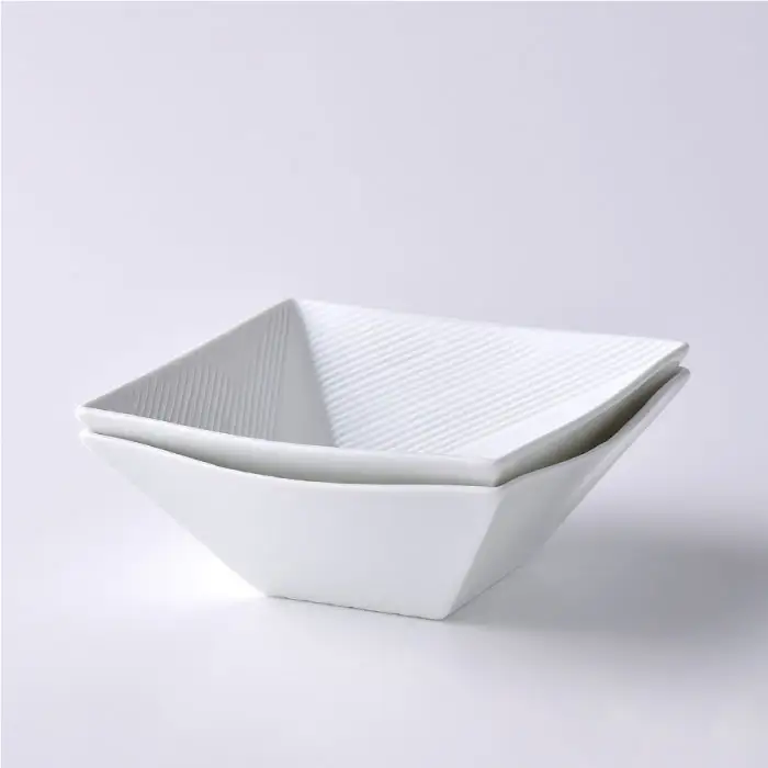 【波佐見焼】白磁手彫 角小鉢 2点セット1 食器 皿 【一真陶苑】 [BB37]  波佐見焼