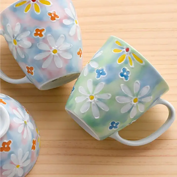 【波佐見焼】コスモス小花 茶碗 マグカップ ピンク・グリーン 2色セット 食器 皿 【大新窯】 [DC22]  波佐見焼