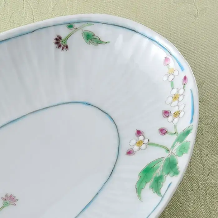 【波佐見焼】草花紋 長楕円皿 ボウル 2枚組み 食器 皿 【藍水】 [GB16]  波佐見焼