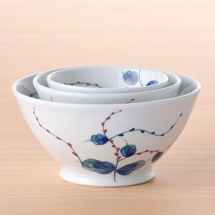 【波佐見焼】使いやすい水引草のぷっくり いれこ碗 茶碗 どんぶり 3点セット 食器 皿 【松幸陶芸】 [HB16] 波佐見焼