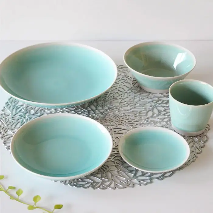 【波佐見焼】シャイニーカラー 水色（アマゾナイト）10点セット 皿 ボウル カップ 【陶芸ゆたか】 [VA55]  波佐見焼