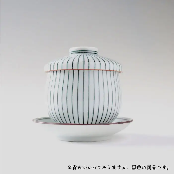 【波佐見焼】細十草 ペア 台皿付き 蒸し碗 (黒・赤) 食器 皿 【奥川陶器】 [KB25]  波佐見焼