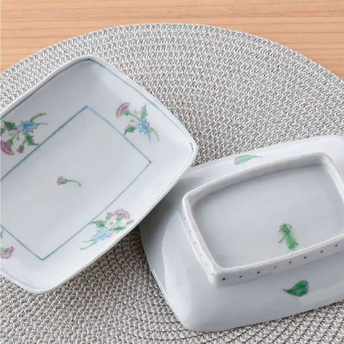 【波佐見焼】小花紋 角皿 2枚組 食器 皿 【藍水】 [GB23]  波佐見焼