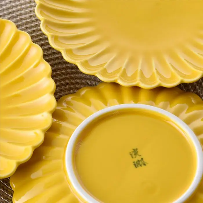 【波佐見焼】菊型 中皿 プレート 5枚セット（黄） 食器 皿 【洸琳窯】 [GE19]  波佐見焼