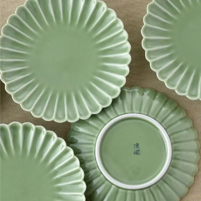 【波佐見焼】菊型 中皿 プレート 5枚セット（緑） 食器 皿 【洸琳窯】 [GE20]  波佐見焼