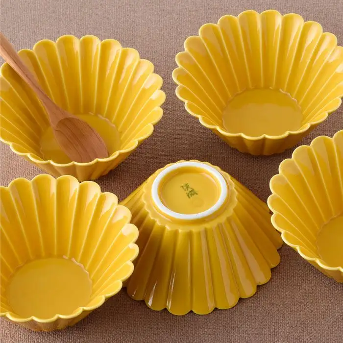 【波佐見焼】菊型 中鉢 ボウル 5点セット（黄） 食器 皿 【洸琳窯】 [GE25]  波佐見焼