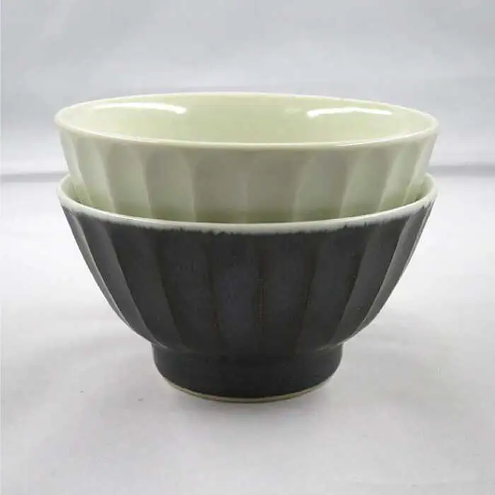 【波佐見焼】灰釉しのぎ・鉄釉しのぎ 茶碗 2色セット 食器 皿 【堀江陶器】 [JD144] 波佐見焼