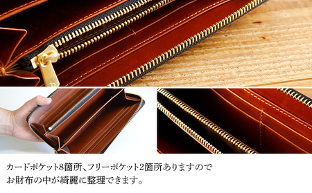 ラウンドジップ長財布（オイルレザー・キャメル）　BK023