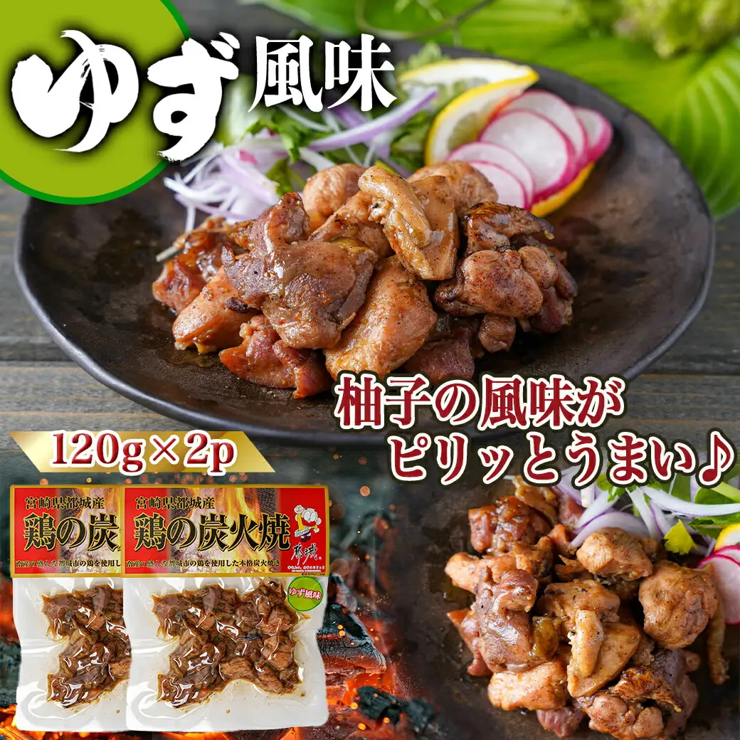 3種の味を楽しむ♪鶏炭火焼5Pセット ≪塩こしょう・塩麹・ゆず風味≫_(都城市) 国産鶏肉 3種 120g 宮崎名物 ご当地グルメ 酒の肴 簡単おつまみ 炭火焼き〔AA-9205〕 