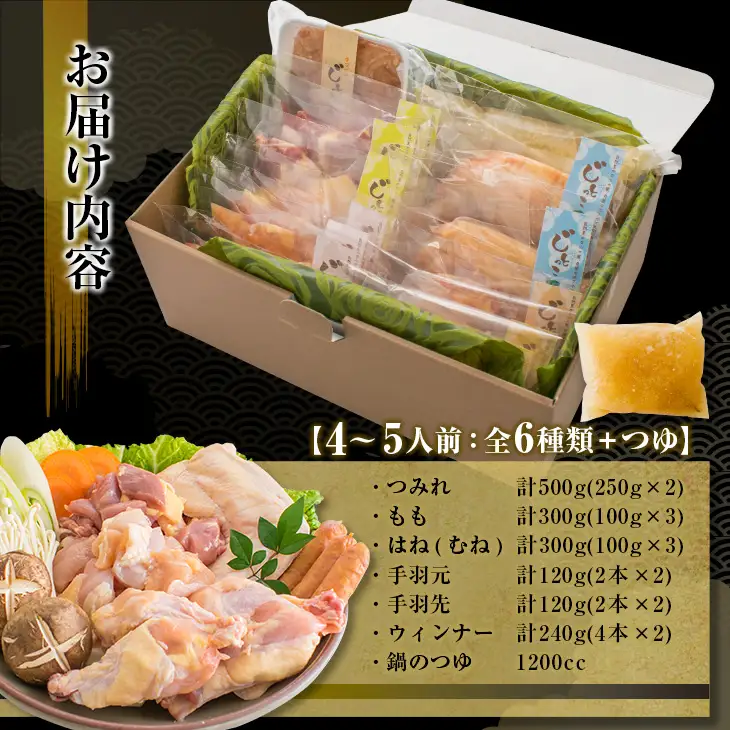 6種類 具材入り みやざき地頭鶏 つみれ 鍋 セット 4 ～ 5人前 数量限定 鶏肉 チキン 国産 食品 地鶏 もも むね 手羽元 手羽先 ウインナー 鍋つゆ ブランド鶏 ご褒美 真空冷凍 おすすめ 贈り物 ギフト プレゼント お取り寄せ グルメ 宮崎県 日南市 送料無料_DA21-23