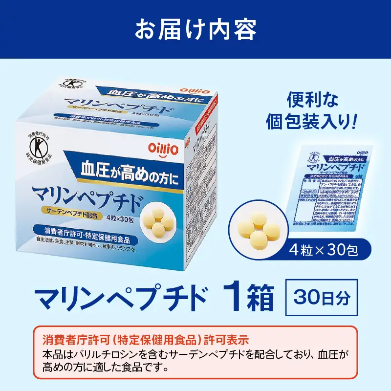 サプリメント マリンペプチド 4粒×30包 1箱(30日分) 高血圧 血圧対策 特定保健用食品 サーディンペプチド配合 錠剤 個包装 健康 日清オイリオ 健康食品 富士市 [sf012-015]