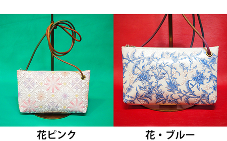 ポシェット 姫路革 牛革 手描き 民芸品 ポシェット 波グリーン