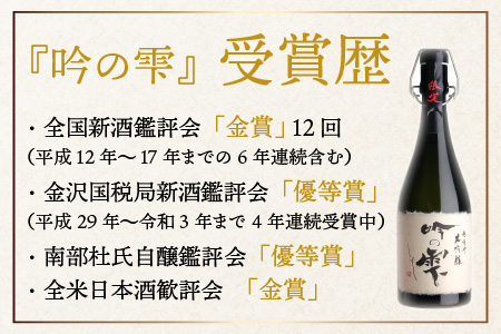 全国新酒鑑評会「金賞」2年連続受賞　大吟醸 「吟の雫」 720ml [B-008004]