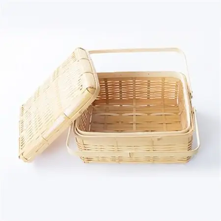 良質な竹を使用した伝統工芸品 竹細工 バスケットフタ付き(大)(4002227
