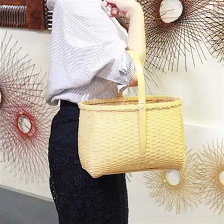 竹細工　買い物篭白手付(2260227)_竹細工  日本製  伝統工芸品  竹工芸  ハンドメイド  伝統工芸  竹かご  バスケット_【1119666】