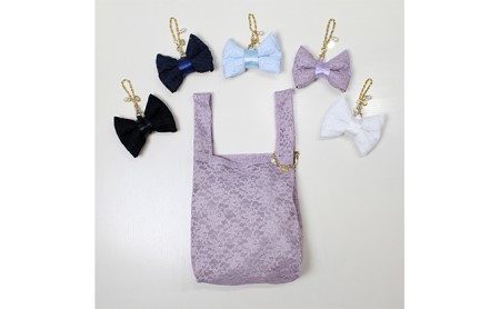 〈Chaleur シャルール〉Ribbon marcheレース【S】サイズ ファッション かばん トートバッグ 手提げ  S ラベンダー