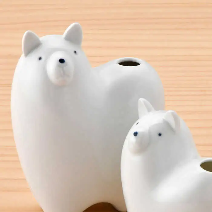 【波佐見焼】 一輪挿し ・犬大小（白釉・つや有り） インテリア 陶器 雑貨 【アトリエやま】 [RE12]  波佐見焼