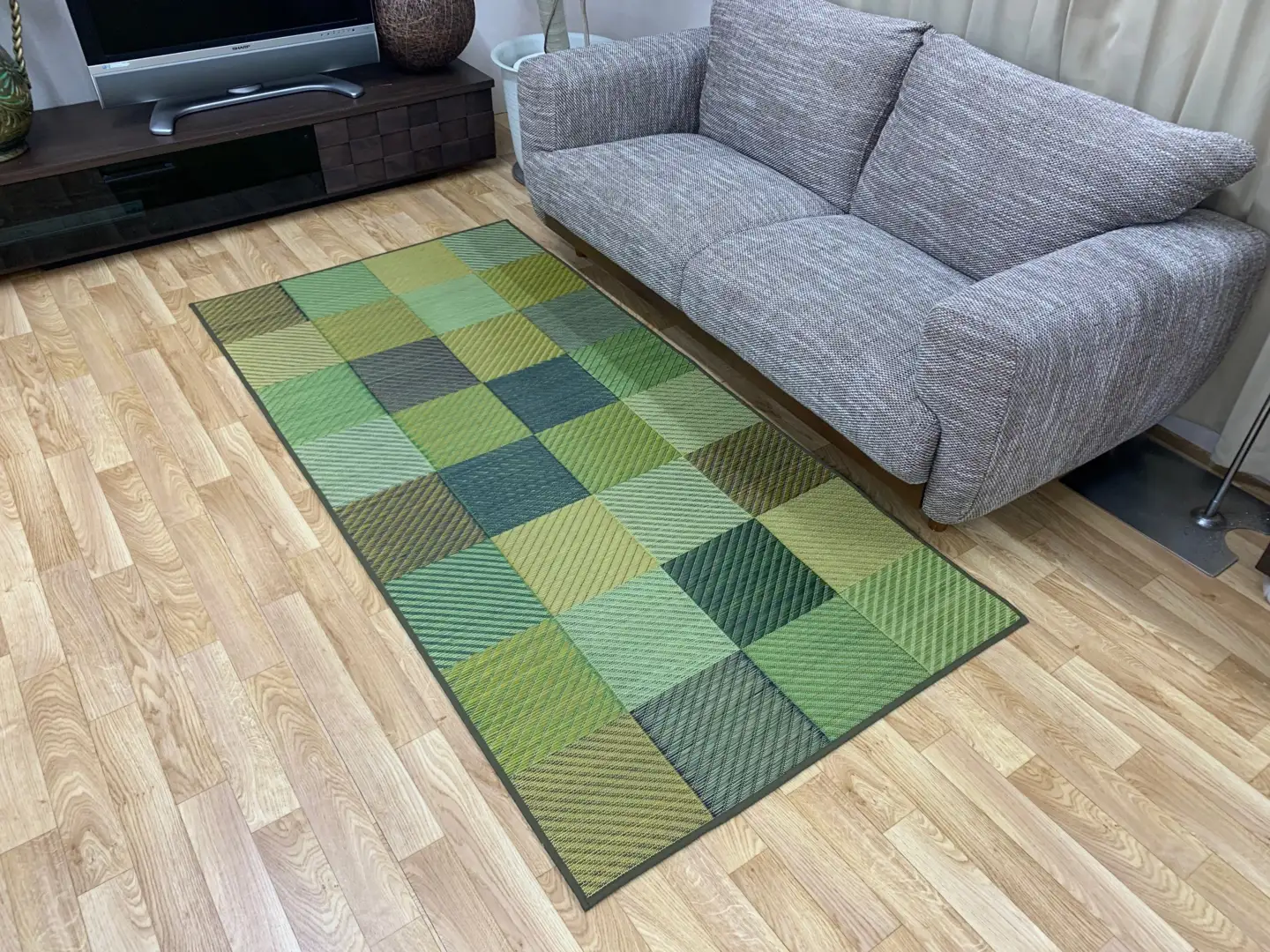福岡 花ござ DXカラフルブロック 140×200cm（ブルー/グレイ/グリーン） カーペット ラグ