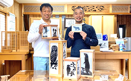 【笹木木工×早川鉄兵】切り絵のあんどん（イタチ） インテリア 工芸品 行燈 電源コード付き 