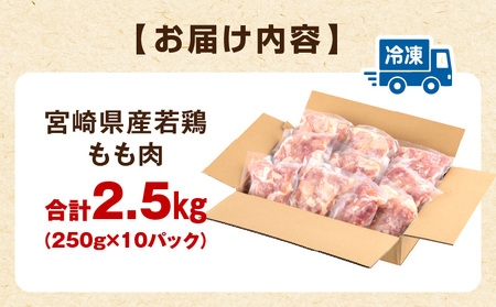 宮崎県産若鶏 もも肉 2.5kg（250g×10パック） 小分け 真空パック もも肉 むね肉 鶏もも肉 鶏むね肉 精肉 セット 詰め合わせ 定期便 肉 お肉 鶏肉 若鶏 宮崎県産 国産 パック ストック 人気