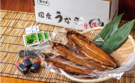 国産うなぎ 蒲焼 備長炭 炭火焼き 紀州職人焼 手焼き 大サイズ３枚(合計約450g)薬味付【串本グルメ市場】【miw104】