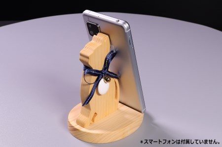木製 スマホスタンド ねこ 蛤碁石付き