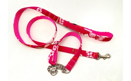 【中型犬用・Mサイズ】ハーフチョークカラーとリードのセット(アロハピンク) 雑貨 日用品 ペット用品 