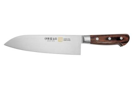 H35-26 三徳包丁180mm 伊勢屋治平 モリブデン鋼 口金付 マホガニーパッカー柄 (B-5)